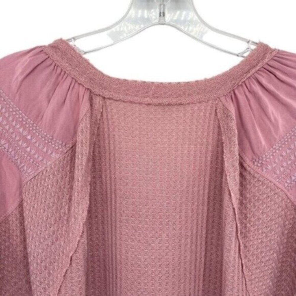 In Loom Waffle Knit Top Mauve Embroidered Puff Sleeve - Picture 8 of 9